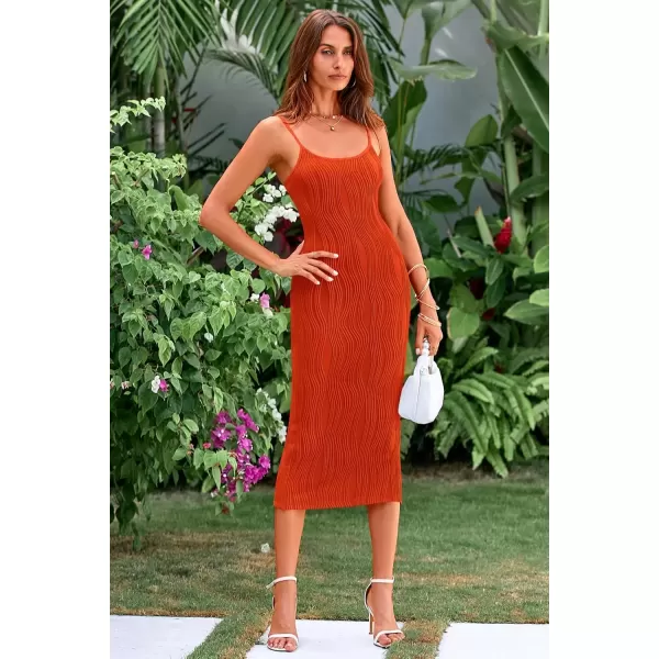 imagePRETTYGARDEN Womens Sexy Midi Bodycon Dress 2024 Summer Spaghetti Strap Sleeveless Knit Party Tight Fitted DressesOrange