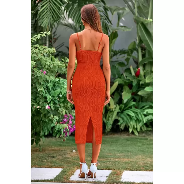 imagePRETTYGARDEN Womens Sexy Midi Bodycon Dress 2024 Summer Spaghetti Strap Sleeveless Knit Party Tight Fitted DressesOrange