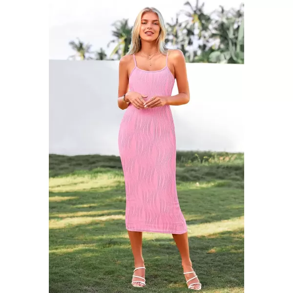 imagePRETTYGARDEN Womens Sexy Midi Bodycon Dress 2024 Summer Spaghetti Strap Sleeveless Knit Party Tight Fitted DressesPink