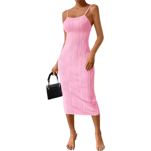 imagePRETTYGARDEN Womens Sexy Midi Bodycon Dress 2024 Summer Spaghetti Strap Sleeveless Knit Party Tight Fitted DressesPink
