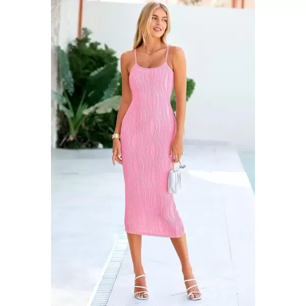 imagePRETTYGARDEN Womens Sexy Midi Bodycon Dress 2024 Summer Spaghetti Strap Sleeveless Knit Party Tight Fitted DressesPink