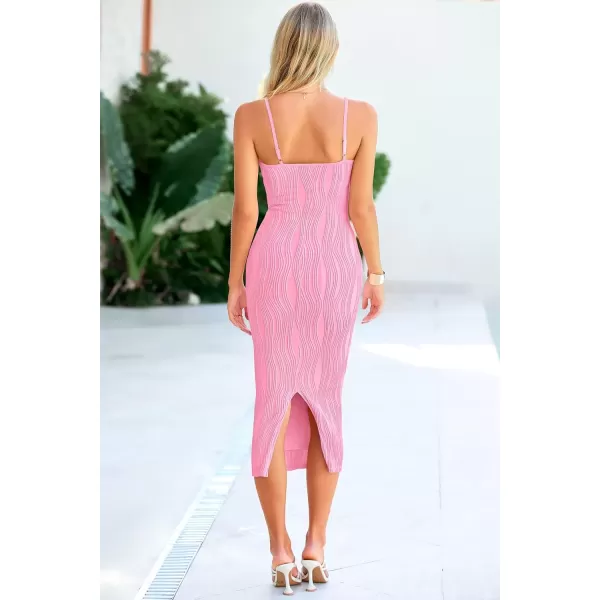 imagePRETTYGARDEN Womens Sexy Midi Bodycon Dress 2024 Summer Spaghetti Strap Sleeveless Knit Party Tight Fitted DressesPink