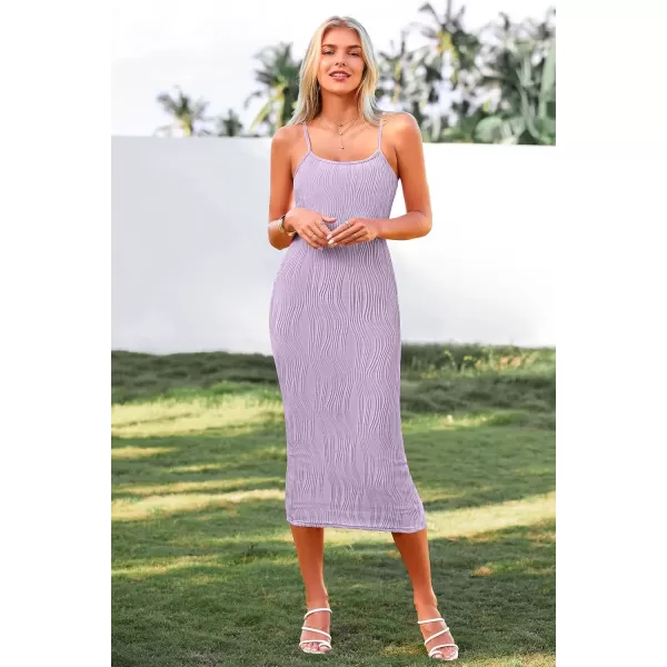 imagePRETTYGARDEN Womens Sexy Midi Bodycon Dress 2024 Summer Spaghetti Strap Sleeveless Knit Party Tight Fitted DressesPurple