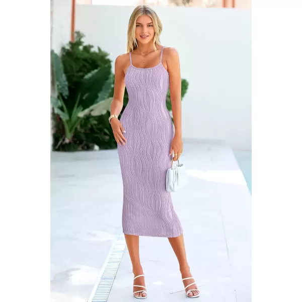imagePRETTYGARDEN Womens Sexy Midi Bodycon Dress 2024 Summer Spaghetti Strap Sleeveless Knit Party Tight Fitted DressesPurple