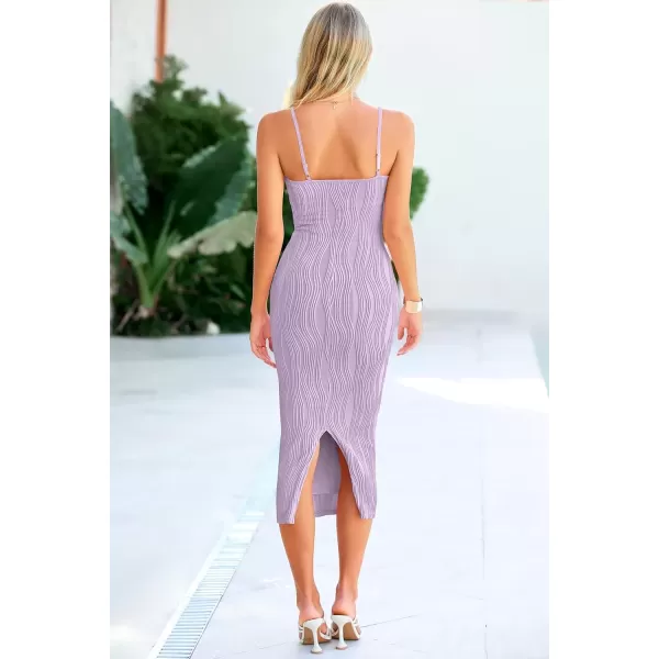 imagePRETTYGARDEN Womens Sexy Midi Bodycon Dress 2024 Summer Spaghetti Strap Sleeveless Knit Party Tight Fitted DressesPurple