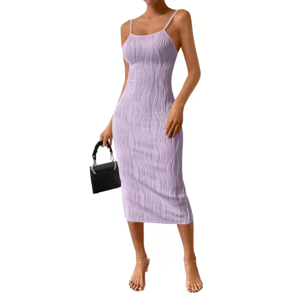imagePRETTYGARDEN Womens Sexy Midi Bodycon Dress 2024 Summer Spaghetti Strap Sleeveless Knit Party Tight Fitted DressesPurple