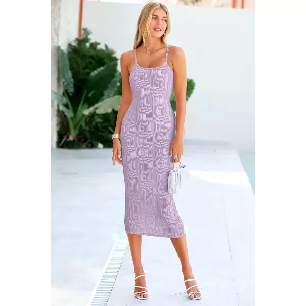 imagePRETTYGARDEN Womens Sexy Midi Bodycon Dress 2024 Summer Spaghetti Strap Sleeveless Knit Party Tight Fitted DressesPurple