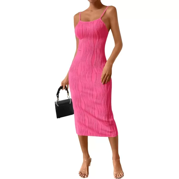 imagePRETTYGARDEN Womens Sexy Midi Bodycon Dress 2024 Summer Spaghetti Strap Sleeveless Knit Party Tight Fitted DressesRose Red