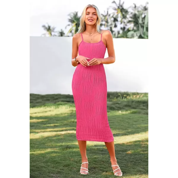 imagePRETTYGARDEN Womens Sexy Midi Bodycon Dress 2024 Summer Spaghetti Strap Sleeveless Knit Party Tight Fitted DressesRose Red