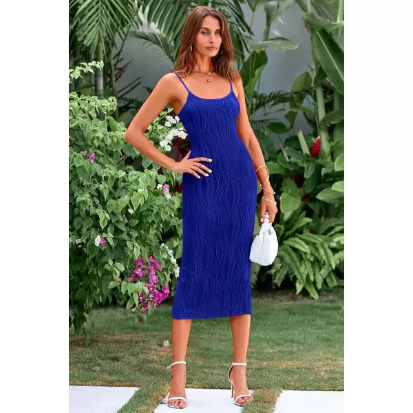 imagePRETTYGARDEN Womens Sexy Midi Bodycon Dress 2024 Summer Spaghetti Strap Sleeveless Knit Party Tight Fitted DressesRoyal Blue