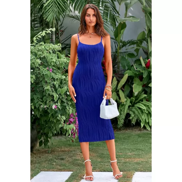imagePRETTYGARDEN Womens Sexy Midi Bodycon Dress 2024 Summer Spaghetti Strap Sleeveless Knit Party Tight Fitted DressesRoyal Blue