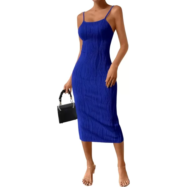 imagePRETTYGARDEN Womens Sexy Midi Bodycon Dress 2024 Summer Spaghetti Strap Sleeveless Knit Party Tight Fitted DressesRoyal Blue