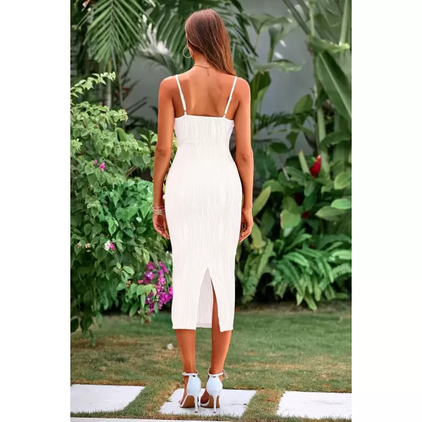 imagePRETTYGARDEN Womens Sexy Midi Bodycon Dress 2024 Summer Spaghetti Strap Sleeveless Knit Party Tight Fitted DressesWhite