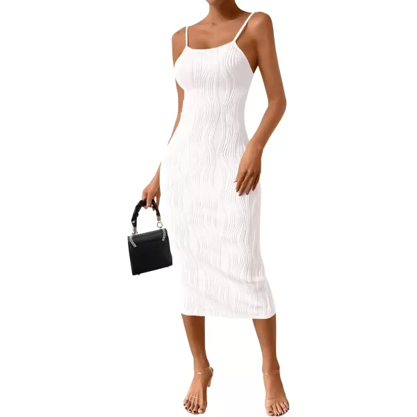 imagePRETTYGARDEN Womens Sexy Midi Bodycon Dress 2024 Summer Spaghetti Strap Sleeveless Knit Party Tight Fitted DressesWhite