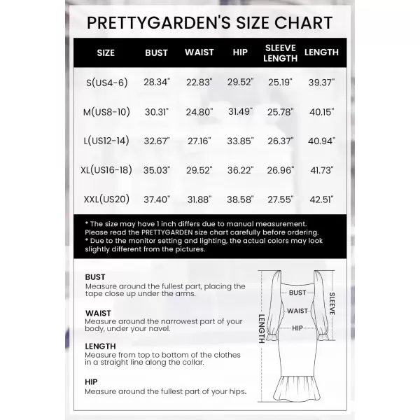 imagePRETTYGARDEN Womens Long Puff Sleeve Floral Midi Bodycon Dresses Square Neck Ruffle Mermaid Smocked DressRed