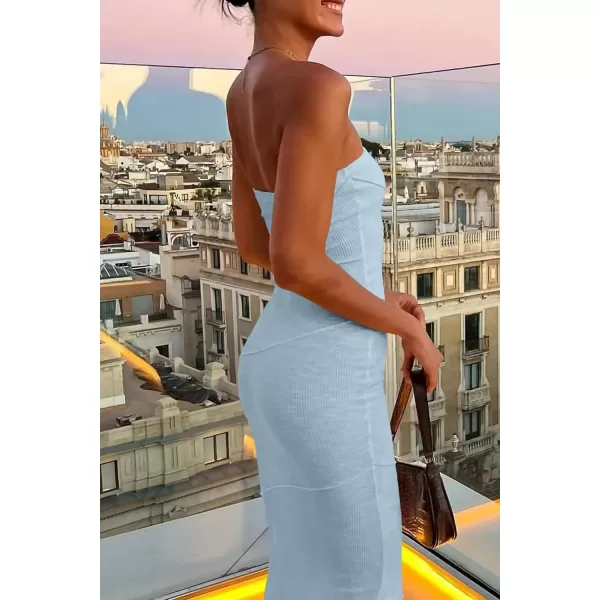 imagePRETTYGARDEN Womens Ribbed Maxi Bodycon Dress Summer Strapless Tube Y2K Party Club Long DressesLight Blue