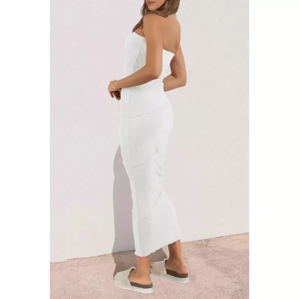 imagePRETTYGARDEN Womens Ribbed Maxi Bodycon Dress Summer Strapless Tube Y2K Party Club Long DressesWhite