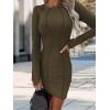 imagePRETTYGARDEN Womens 2024 Fall Bodycon Mini Dresses Casual Long Sleeve Solid Color Short Tight Ladies Party Club Fashion DressArmy Green