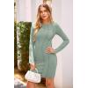 imagePRETTYGARDEN Womens 2024 Fall Bodycon Mini Dresses Casual Long Sleeve Solid Color Short Tight Ladies Party Club Fashion DressGrey Green
