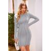 imagePRETTYGARDEN Womens 2024 Fall Bodycon Mini Dresses Casual Long Sleeve Solid Color Short Tight Ladies Party Club Fashion DressLight Grey