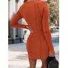 imagePRETTYGARDEN Womens 2024 Fall Bodycon Mini Dresses Casual Long Sleeve Solid Color Short Tight Ladies Party Club Fashion DressOrange