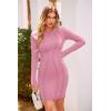 imagePRETTYGARDEN Womens 2024 Fall Bodycon Mini Dresses Casual Long Sleeve Solid Color Short Tight Ladies Party Club Fashion DressPink