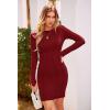 imagePRETTYGARDEN Womens 2024 Fall Bodycon Mini Dresses Casual Long Sleeve Solid Color Short Tight Ladies Party Club Fashion DressWine Red