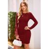 imagePRETTYGARDEN Womens 2024 Fall Bodycon Mini Dresses Casual Long Sleeve Solid Color Short Tight Ladies Party Club Fashion DressWine Red