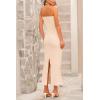 imagePRETTYGARDEN Womens Bodycon Long Dresses Summer Strapless Tube Twist Knot Front Ribbed Knit Maxi Cocktail Dress with SlitBeige