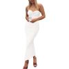 imagePRETTYGARDEN Womens Bodycon Long Dresses Summer Strapless Tube Twist Knot Front Ribbed Knit Maxi Cocktail Dress with SlitBeige White