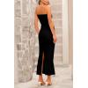 imagePRETTYGARDEN Womens Bodycon Long Dresses Summer Strapless Tube Twist Knot Front Ribbed Knit Maxi Cocktail Dress with SlitBlack