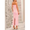 imagePRETTYGARDEN Womens Bodycon Long Dresses Summer Strapless Tube Twist Knot Front Ribbed Knit Maxi Cocktail Dress with SlitPink