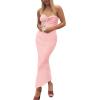 imagePRETTYGARDEN Womens Bodycon Long Dresses Summer Strapless Tube Twist Knot Front Ribbed Knit Maxi Cocktail Dress with SlitPink