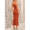 imagePRETTYGARDEN Womens Bodycon Long Dresses Summer Strapless Tube Twist Knot Front Ribbed Knit Maxi Cocktail Dress with SlitRust Red