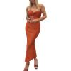 imagePRETTYGARDEN Womens Bodycon Long Dresses Summer Strapless Tube Twist Knot Front Ribbed Knit Maxi Cocktail Dress with SlitRust Red