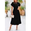 imagePRETTYGARDEN Womens Summer Midi Dresses Puff Short Sleeve V Neck Swiss Dot Pleated A Line Flowy Long Wedding Guest DressBlack