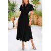 imagePRETTYGARDEN Womens Summer Midi Dresses Puff Short Sleeve V Neck Swiss Dot Pleated A Line Flowy Long Wedding Guest DressBlack