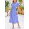 imagePRETTYGARDEN Womens Summer Midi Dresses Puff Short Sleeve V Neck Swiss Dot Pleated A Line Flowy Long Wedding Guest DressLight Blue
