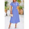 imagePRETTYGARDEN Womens Summer Midi Dresses Puff Short Sleeve V Neck Swiss Dot Pleated A Line Flowy Long Wedding Guest DressLight Blue