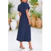 imagePRETTYGARDEN Womens Summer Midi Dresses Puff Short Sleeve V Neck Swiss Dot Pleated A Line Flowy Long Wedding Guest DressNavy