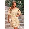 imagePRETTYGARDEN Womens Summer Off Shoulder Vintage Floral Lace Flare Short Sleeve Loose Elegant Mini DressApricot