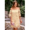 imagePRETTYGARDEN Womens Summer Off Shoulder Vintage Floral Lace Flare Short Sleeve Loose Elegant Mini DressApricot