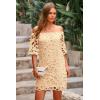 imagePRETTYGARDEN Womens Summer Off Shoulder Vintage Floral Lace Flare Short Sleeve Loose Elegant Mini DressApricot