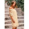 imagePRETTYGARDEN Womens Summer Off Shoulder Vintage Floral Lace Flare Short Sleeve Loose Elegant Mini DressApricot