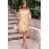 imagePRETTYGARDEN Womens Summer Off Shoulder Vintage Floral Lace Flare Short Sleeve Loose Elegant Mini DressApricot