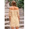 imagePRETTYGARDEN Womens Summer Off Shoulder Vintage Floral Lace Flare Short Sleeve Loose Elegant Mini DressApricot