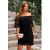 imagePRETTYGARDEN Womens Summer Off Shoulder Vintage Floral Lace Flare Short Sleeve Loose Elegant Mini DressBlack