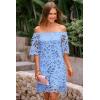 imagePRETTYGARDEN Womens Summer Off Shoulder Vintage Floral Lace Flare Short Sleeve Loose Elegant Mini DressBlue