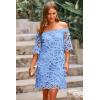 imagePRETTYGARDEN Womens Summer Off Shoulder Vintage Floral Lace Flare Short Sleeve Loose Elegant Mini DressBlue