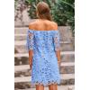 imagePRETTYGARDEN Womens Summer Off Shoulder Vintage Floral Lace Flare Short Sleeve Loose Elegant Mini DressBlue